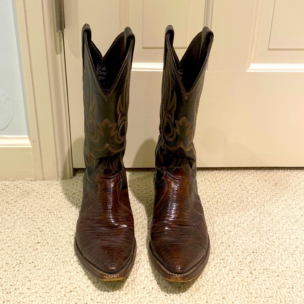 Justin Brown Lizard Cowboy Boot 7M